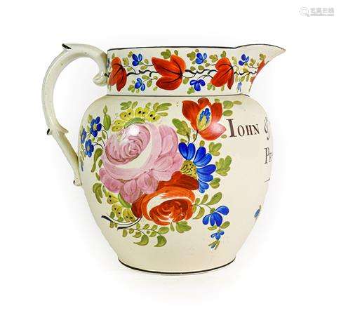 A Pearlware Jug, dated 1819, of ovoid form, inscribed JOHN &...