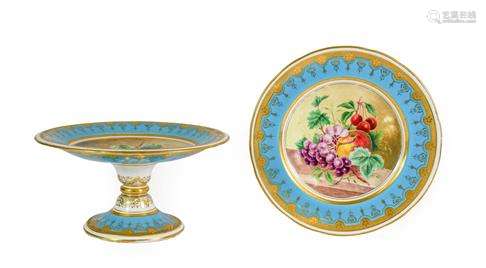 A Minton Porcelain Tazza, circa 1870, painted with a still l...