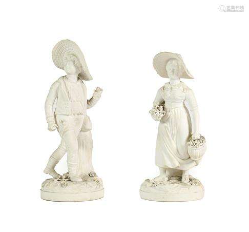 A Pair of Rockingham Bisque Porcelain Figures of the Swiss B...