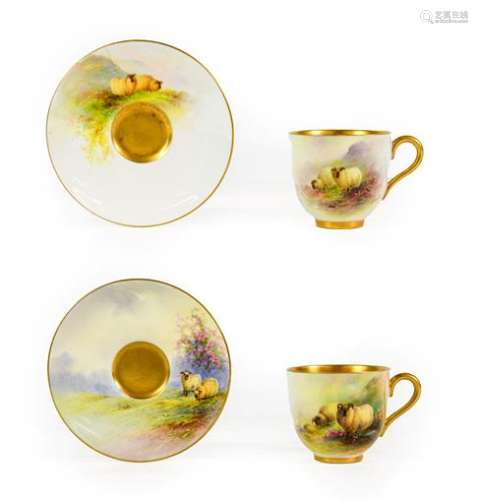 A Royal Worcester Porcelain Miniature Cup and Saucer, by Ern...