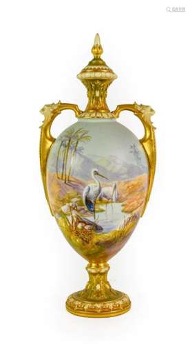 A Royal Worcester Porcelain Vase and Cover, by Walter Powell...