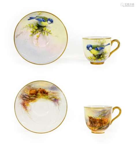 A Royal Worcester Porcelain Miniature Cup and Saucer, by Har...