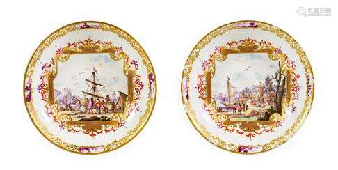 A Pair of Meissen Porcelain Saucers, circa 1730, painted wit...