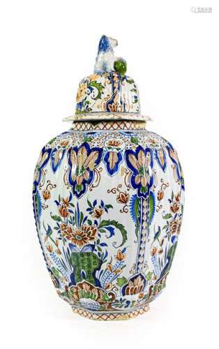 A Delft Jar and Cover, in early 18th century style, of flute...