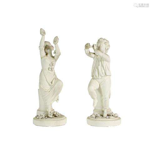 A Pair of Derby Bisque Figures of Musicians, circa 1775, she...