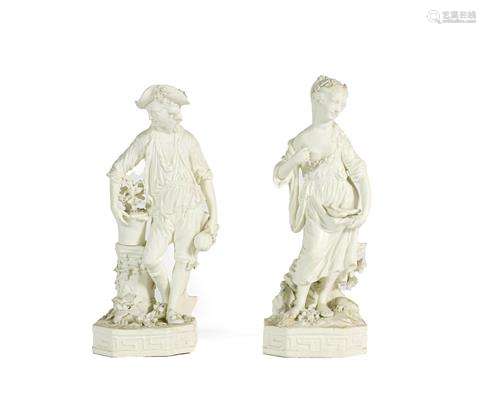 A Pair of Derby Bisque Porcelain Figures of Earth and Water,...