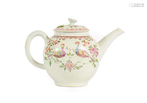 A Lowestoft Porcelain Teapot and Cover, circa 1770, with flo...