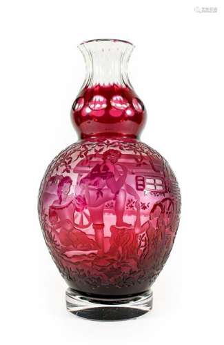 A Bohemian Cranberry Overlaid Clear Glass Vase, 20th century...