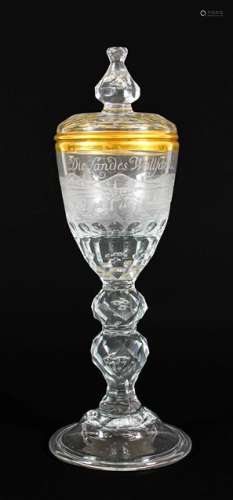 A Lauenstein Glass ''Die Landes Wollfarth'' Goblet and Cover...