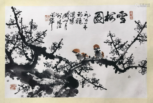 CHINESE SCROLL PAINTING OF BIRD AND FLOWER SIGNED BY