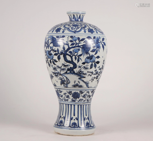 CHINESE PORCELAIN BLUE AND WHITE BRID AND FLOWER