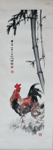 CHINESE SCROLL PAINTING OF ROOSTER AND BAMBOO SIGNE…