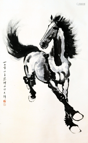 CHINESE SCROLL PAINTING OF HORSE SIGNED BY XU BEIHONG