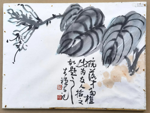 CHINESE SCROLL PAINTING OF FLOWER SIGNED BY LI KUCHAN