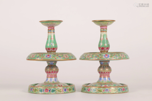 PAIR OF CHINESE PORCELAIN FAMILLE ROSE CANDLE HOLDERS