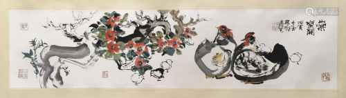 CHINESE SCROLL PAINTING OF CHICKEN AND FLOWER SIGNED…