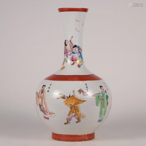 CHINESE PORCELAIN FAMILLE ROSE FIGURES AND STORY VASE