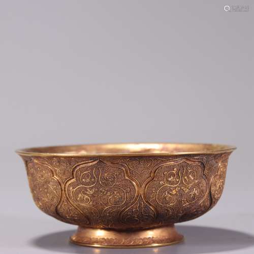 銅鎏金花卉紋碗