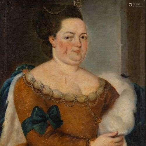 *Ecole française du XIXe. Portrait de dame au manteau d'herm...