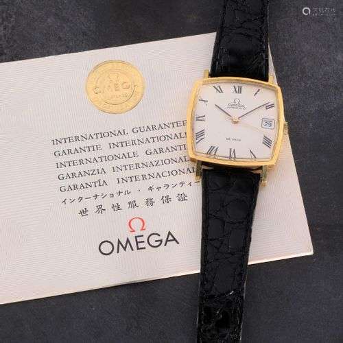 OMEGA. MONTRE d'homme en or jaune, cadran blanc, chiffres ro...