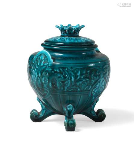 Théodore DECK (1823-1891) Vase couvert tripode en faïence ém...