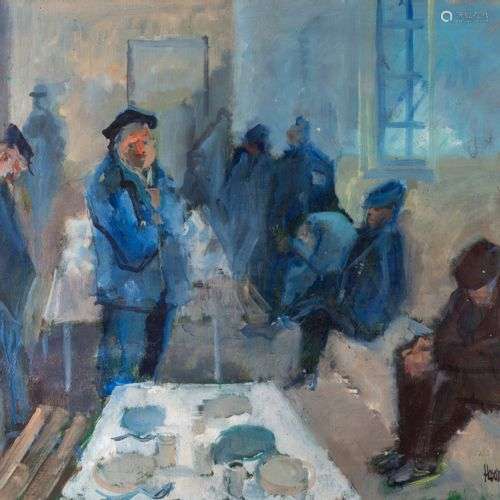 *Georges HOSOTTE (1936) Ouvriers au réfectoire Huile sur toi...