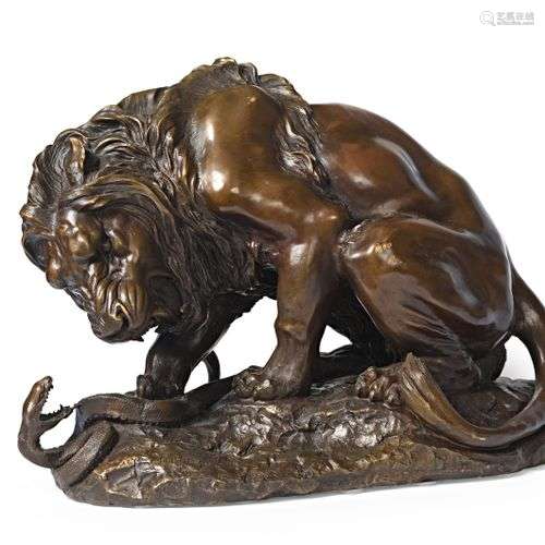 Antoine Louis BARYE (1796-1875)(D'après) Lion et serpent Gro...