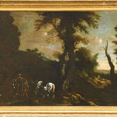 Philips WOUVERMAN (1619-1668) Cavaliers dans un paysage Huil...