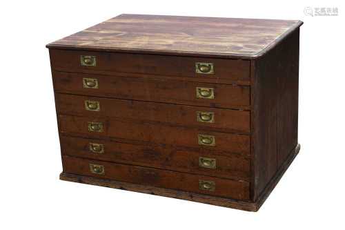 A Victorian stained pine campaign-style plan chest