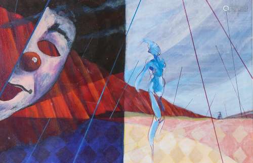 Bernard Allum, oil on paper, surrealist study, signed, 35cm ...