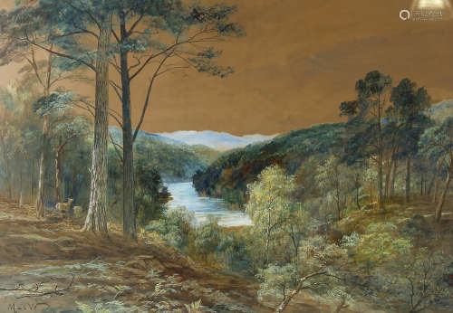 John McWhirter, watercolour/gouache, extensive landscape, si...
