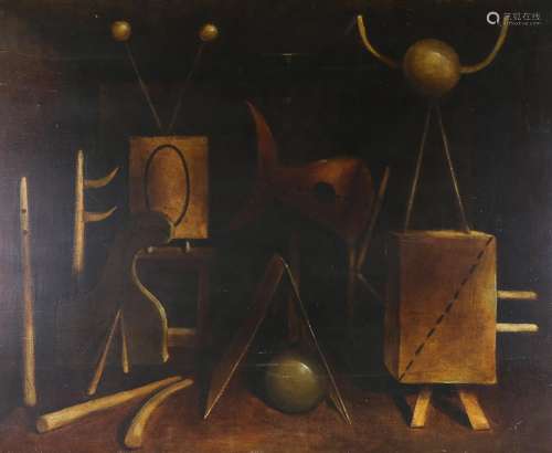 Mid-20th century oil on canvas, surrealist still life, unsig...