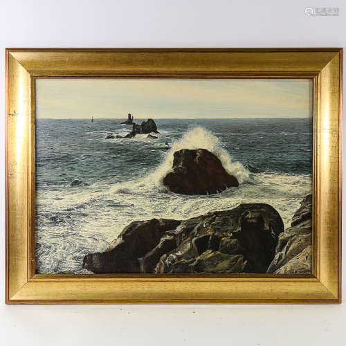 D Merceret, oil on canvas, seascape, signed, 46cm x 65cm, fr...