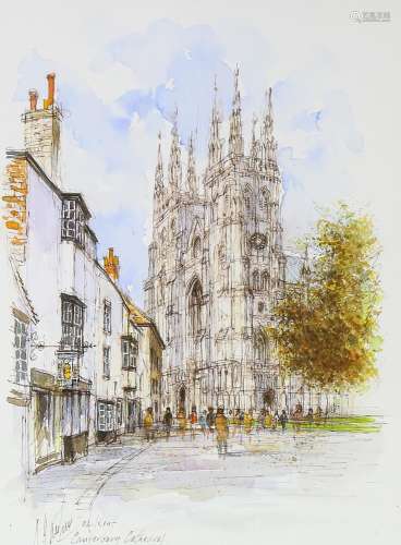 Alex Jawdokimov, watercolour, Canterbury Cathedral, signed, ...