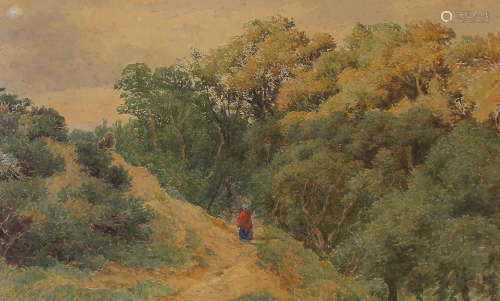 C Davidson, watercolour, figure on a path, signed and dated ...
