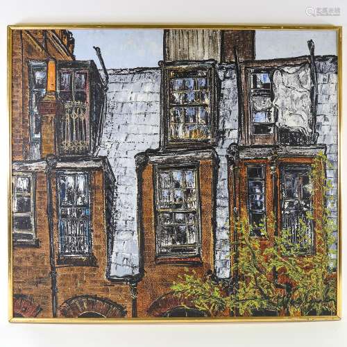 Noel Gibson, mid-20th century oil on board, windows in Stepn...