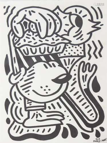 The Doodle Man (Sam Cox), original felt pen on paper, cake s...