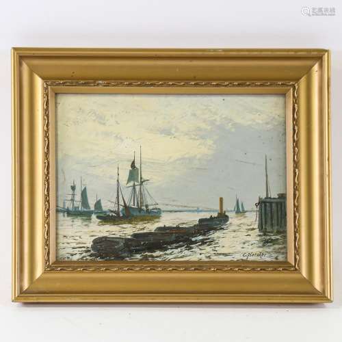 Edward Fletcher, oil on board, sailing ships and barges on t...