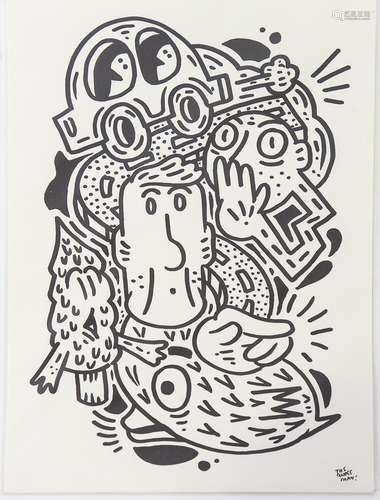 The Doodle Man (Sam Cox), original felt pen on paper, sneaky...