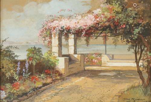 Max Romer, watercolour, a terrace on Madeira, signed and dat...