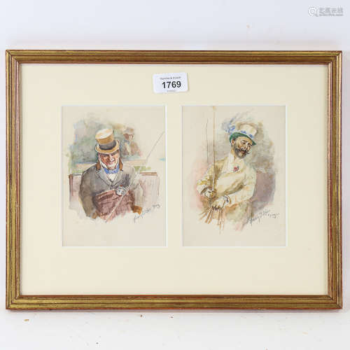 Henrie Pitcher, pair of watercolours, carriage drivers, sign...
