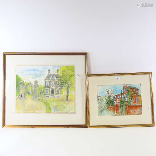 Nina Carroll, 2 watercolours, Continental villa, 38cm x 46cm...
