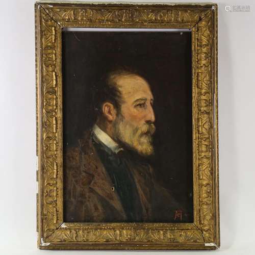19th century oil on canvas, head and shoulders portrait of a...