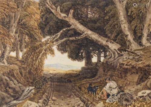 George Barret, watercolour, a road through the woods, 18cm x...