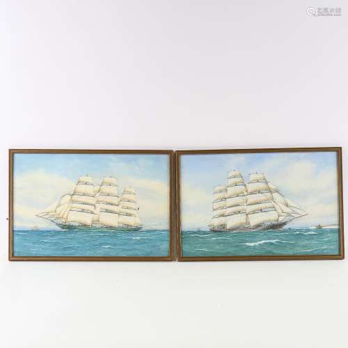 Pelham Jones, pair of watercolours, clipper ships, signed, 3...
