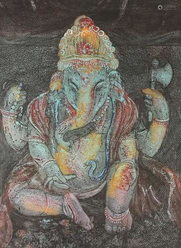 Seema Sharma Shah, coloured etching, Ganesh, signed, artist'...