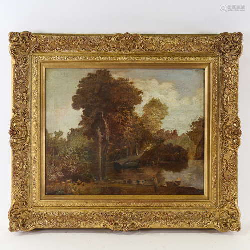 19th century oil on canvas, country scene, unsigned, 41cm x ...