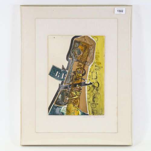 Mick Spence, watercolour, abstract Champagne bottle, signed ...