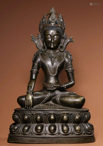 COPPER WITH SILVER GUANYIN BUDDHA STATUE