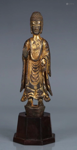 GILT BRONZE CAST SAKYAMUNI BUDDHA STATUE